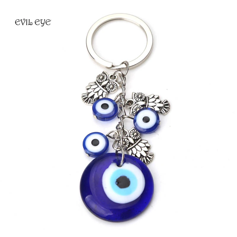 

EVIL EYE 10 species Fashion blue Evil Eye KeyChain Owl/Elephant/Hamsa hand/ Anchor Charms Keychain For Men Women Key Ring