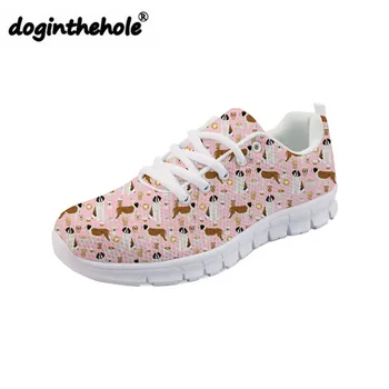 

doginthehole Flat Sneakers Women Saint Bernard Printing Flat Shoes Ladies Breathable Mesh Shoes for Females Spring Flats Zapatos