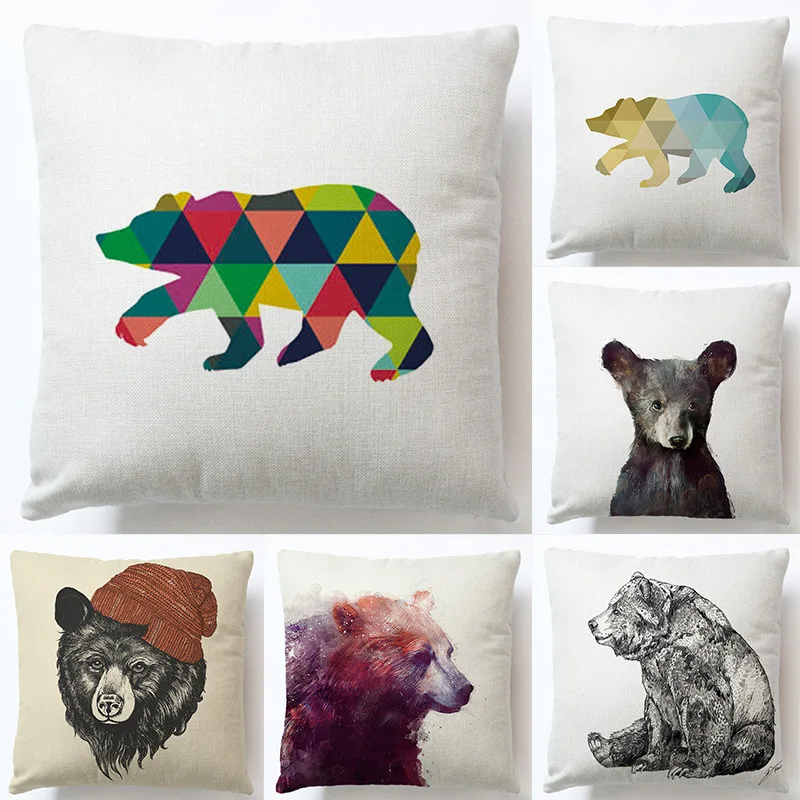 

Home Textile 45*45CM Linen color Printed Cartoon Polar Bear Square Sofa Car Pillow Case Pillowcase Cushion Cover 2pc/lot
