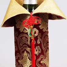Китайский узел, Рождественская крышка, сумка для бутылки вина, украшение стола, Подарочная сумка для бутылки вина, шелковая парча, красное вино, одежда, подходит для 750 мл, 10 шт