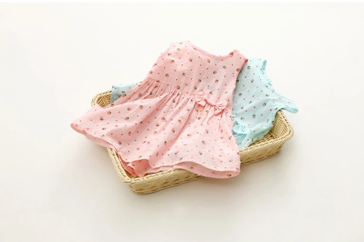 2018 Summer New Fashion Sleeveless Fruit Print Yellow Pink Blue Princess Bow Kids Girls Female Children Dresses (8)