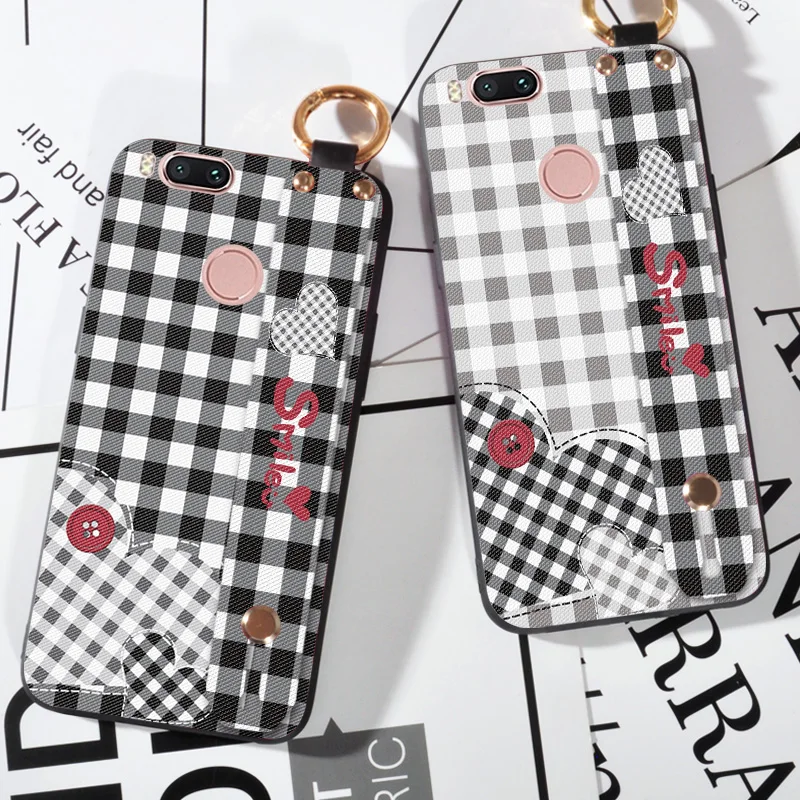 

Wrist Strap phone case For XiaoMi Mi5 Mi 5 5C 5S Plus Lattice Printing Love Silicone Case For XiaoMi Mi 5X / A1 Cover Cloth