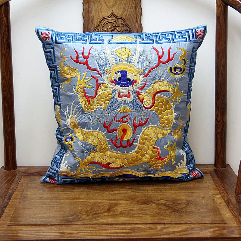 Полная вышивка дракон китайская наволочка 42x42 см квадратная декоративная Рождественская наволочка для подушки высокого класса подушка для поддержки поясничного отдела