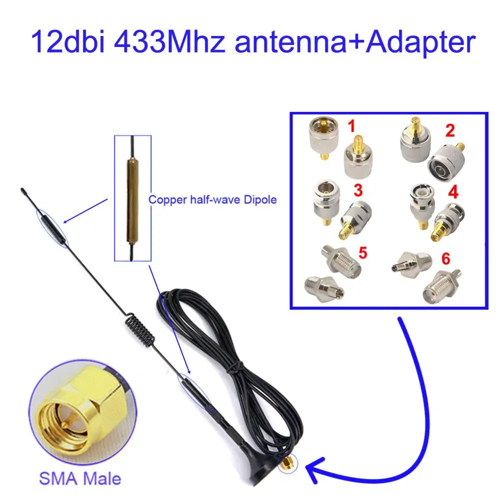 

1 set 12dbi 433Mhz Antenna SMA Male Booster+An RF Connector Adapter SMA female to ts9 CRC9 N F BNC TNC TV male female