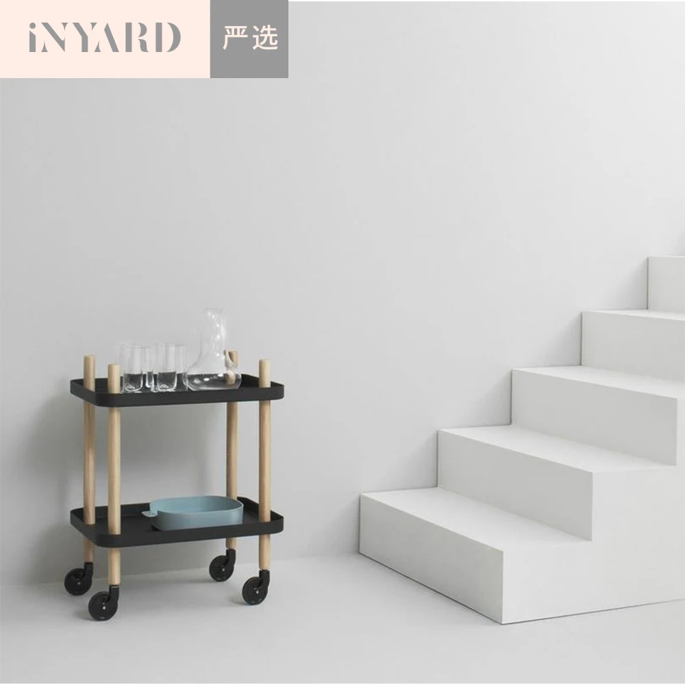 

[InYard selected]Nordic simple solid wood metal moving food side counter, double deck, table, receiving, finishing cabinet
