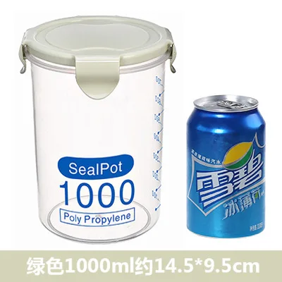 greenL1000ML Кухня стекируемые Sealpot со шкалой Пластик контейнер для хранения для Еда контейнер для крупы органайзер для холодильника хранения AT30 - Цвет: greenL1000ML