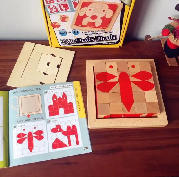 

150 Problems Dynamic Brain Wooden Cube 3D Puzzle Children's Toy Magic Cube IQ Combine Pattern Board Game Intelligence Toy