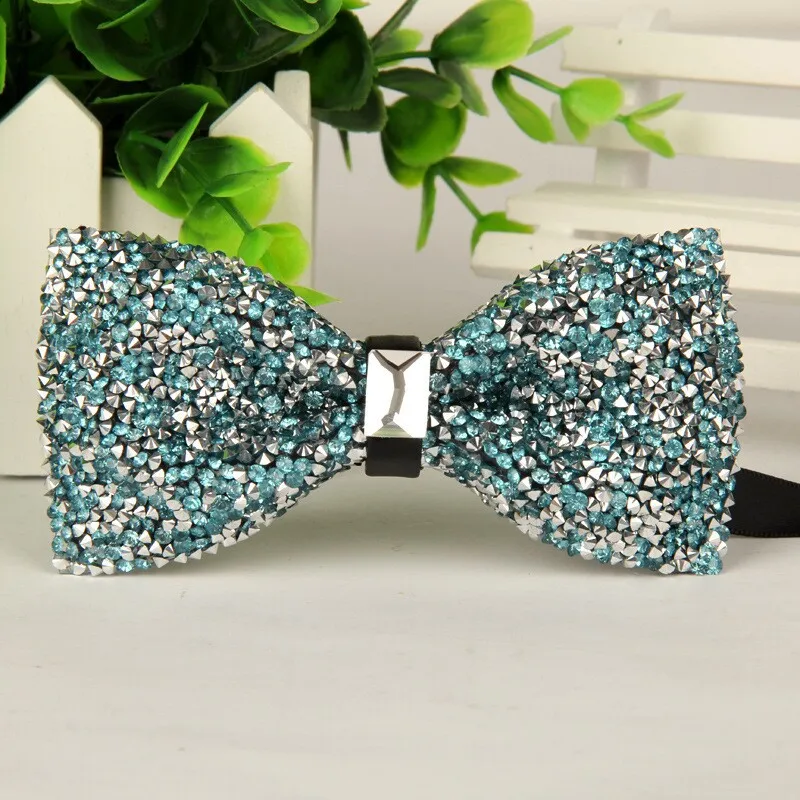Lake Blue Silver crystal and gem bow tie mens bowties 2014 high quality