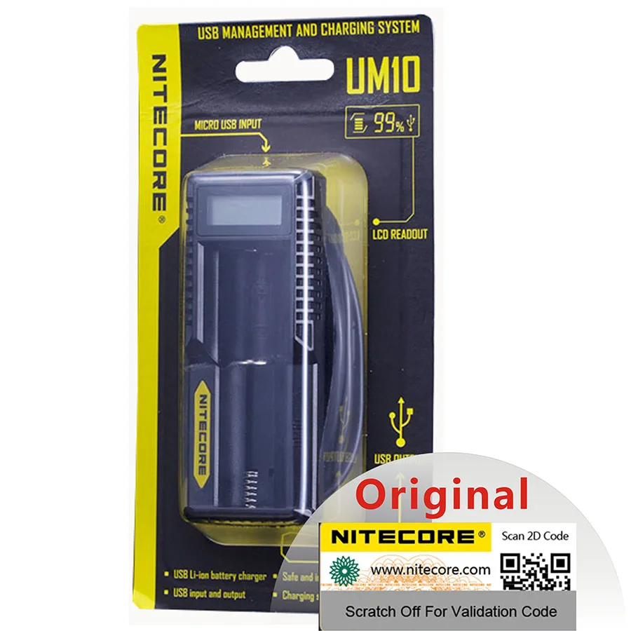 Nitecore UM10 Смарт Батарея Зарядное устройство ЖК-дисплей Дисплей Батарея Зарядное устройство с Usb кабели для Зарядное устройство 18650 10440 17500 14500 D5 - Цвет: Темно-серый