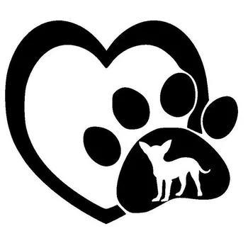 

14.5*12.7CM Chihuahua Love Heart Paw Print Vinyl Decal Cute Car Stickers Car Styling Bumper Decoration Black/Silver S1-1287