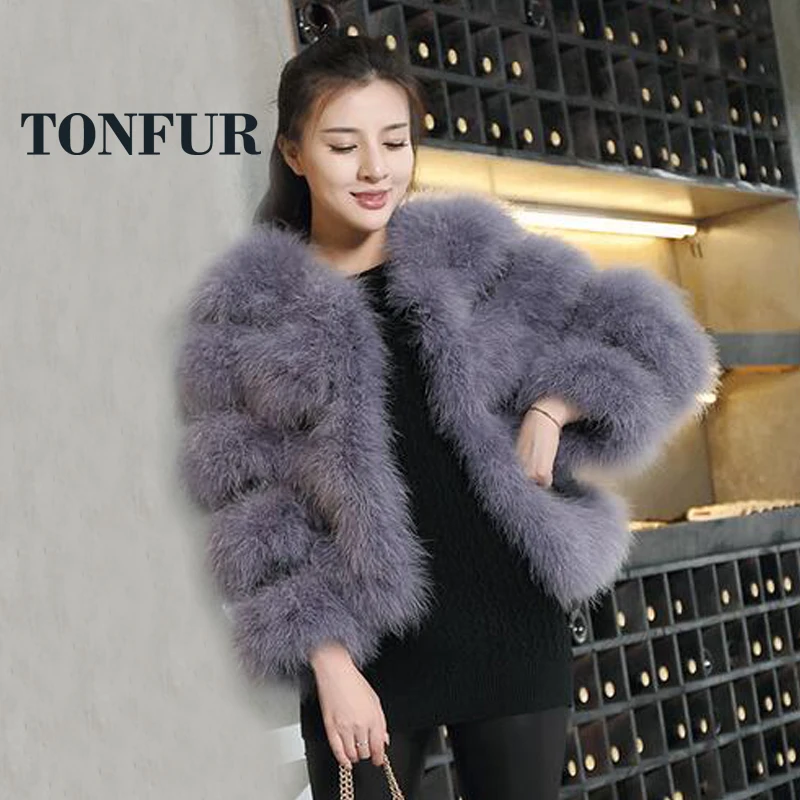 2017 Knitted High Quality Women's Coat Made of Real Ostrich Feather Natural Factory Direct Turkey Fur Waistcoat WSR114