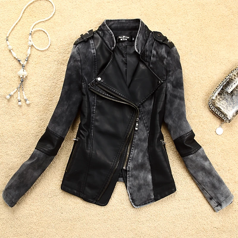 2014 spring coat leather clothing female short design slim