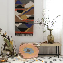 Шерсть красочный ковер ручной работы геометрический индийский ковер плед полосатый современный Богемия современный дизайн Йога килим скандинавском стиле
