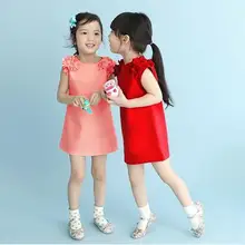 

2018 New Summer Dress Baby Kids Girls Flower Sleeveless O-Neck Princess Solid Dress Costume For kids Party Children Clothing