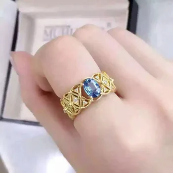 

100% fidelity Natural tanzanite Ring 925 sterling silver Natural 5*7mm blue gemstone hollow ring fine Jewelry for women