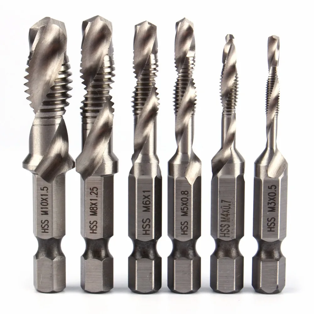 

Hex Shank Twist Drill Bits Hand Tap HSS Screw Thread Plug Drill Bits M3-M10 Woodworking Hole Saw Cutter Drilling Tools