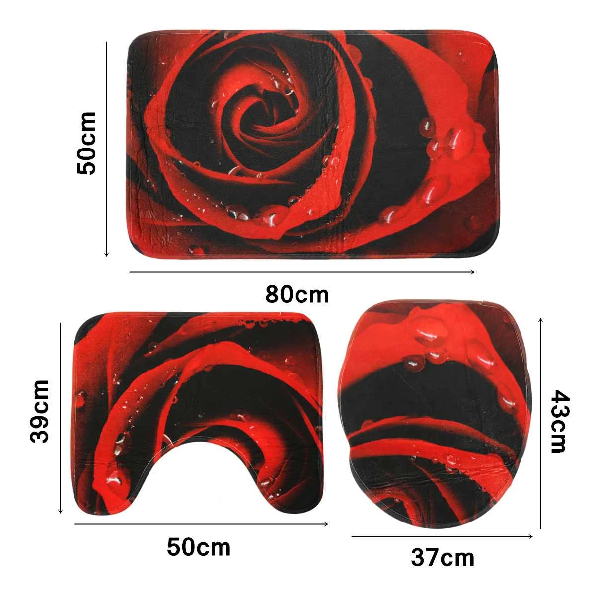 3 шт. комплект коврик для туалета Красная роза цветок полиэстер водонепроницаемые аксессуары занавеска для ванной комнаты ткань ванна впитывает воду пыль