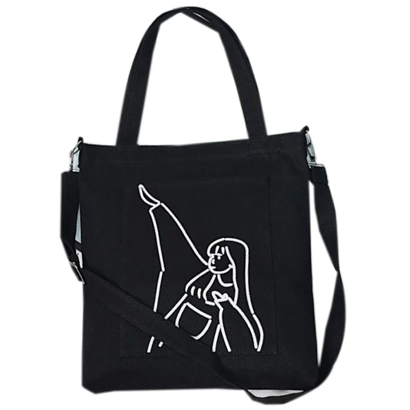 

Women'S Crossbody Canvas Shoulder Handbag Fashion Simple Artwork Korean Print Shopping Canvas Bag