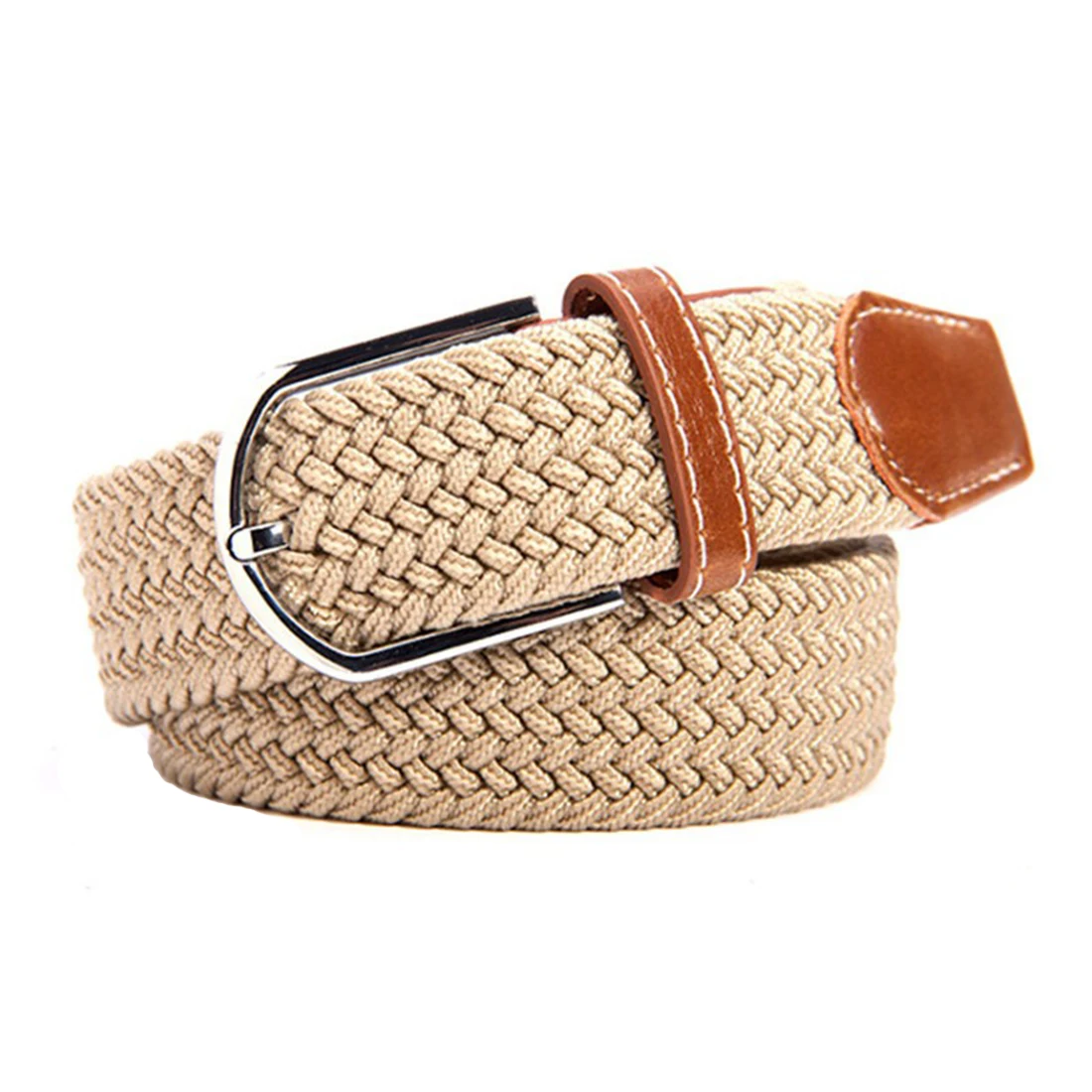 Canvas Braided Elastic Woven Leather Belt Wide Hot Metal Stretch Belt