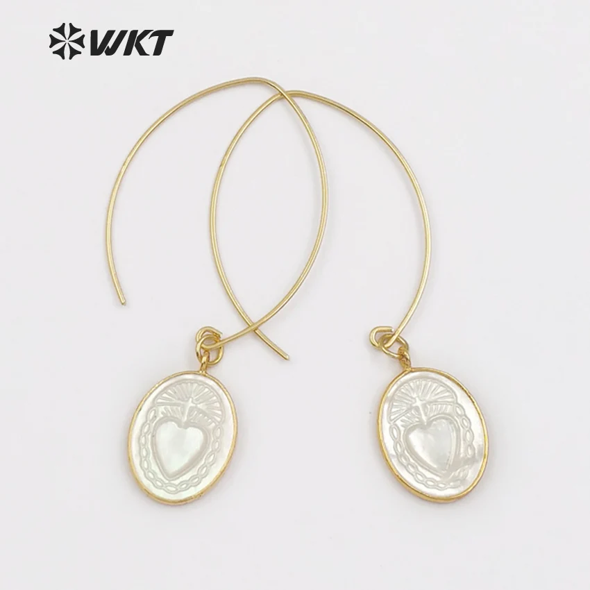 WT-E455 WKT Unique Design shell Earrings with love Natural shell Gold Electroplated Earring Jewelry Gift Earring WT-E455 WKT Unique Design shell Earrings with love Natural shell Gold Electroplated Earring Jewelry Gift Earring