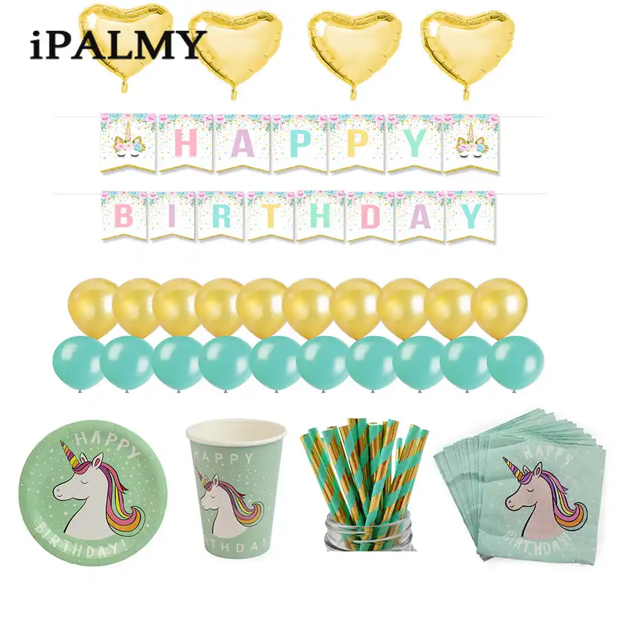 Ipalmy Unicorn Party Birthday Unicorn Garland Paper Cup Plate