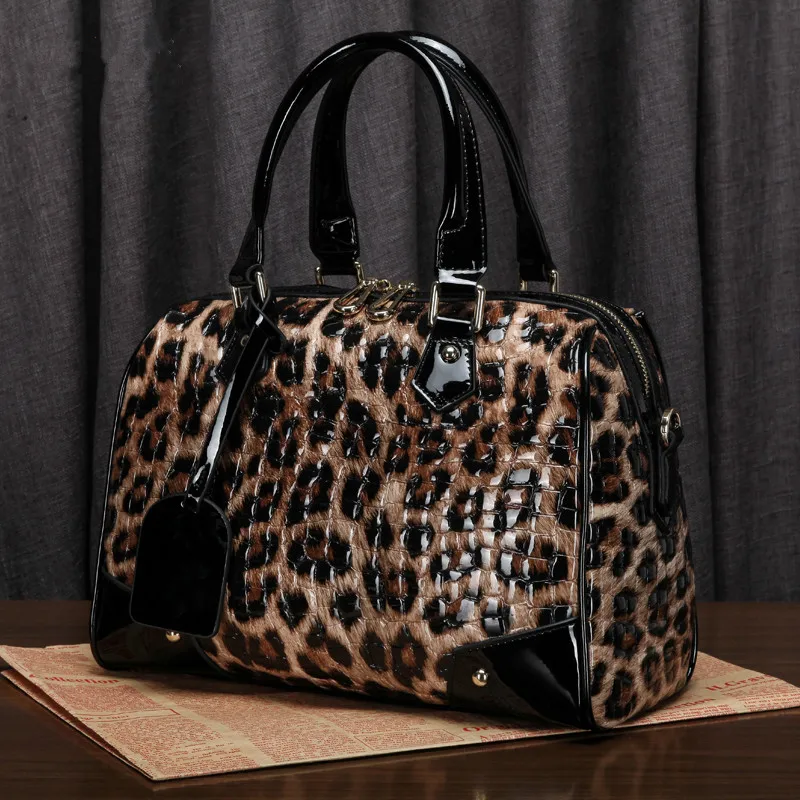 Umhängetasche Shell Beutel Leder Taschen Frauen Damen Gedruckt Große Schulter Muster ~ 18b58 Weibliche Tote Leopard Handtasche Echtem Aus HxUgWB