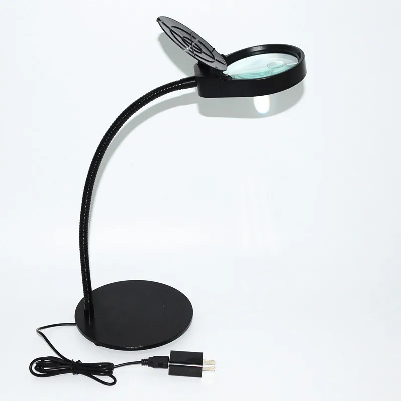 

USB Plug Crafts Glass Lens LED Desk Magnifier Lamp Light 10X 15X Magnifying Desktop Loupe Repairing Tools with 26 LEDs Stand