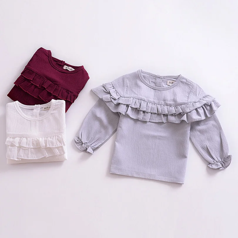 

Spring Autumn T-shirts for Girls Long Sleeve Ruffle Roupa Infantil Princess Children Clothing Kid Children's T-shirts Tops