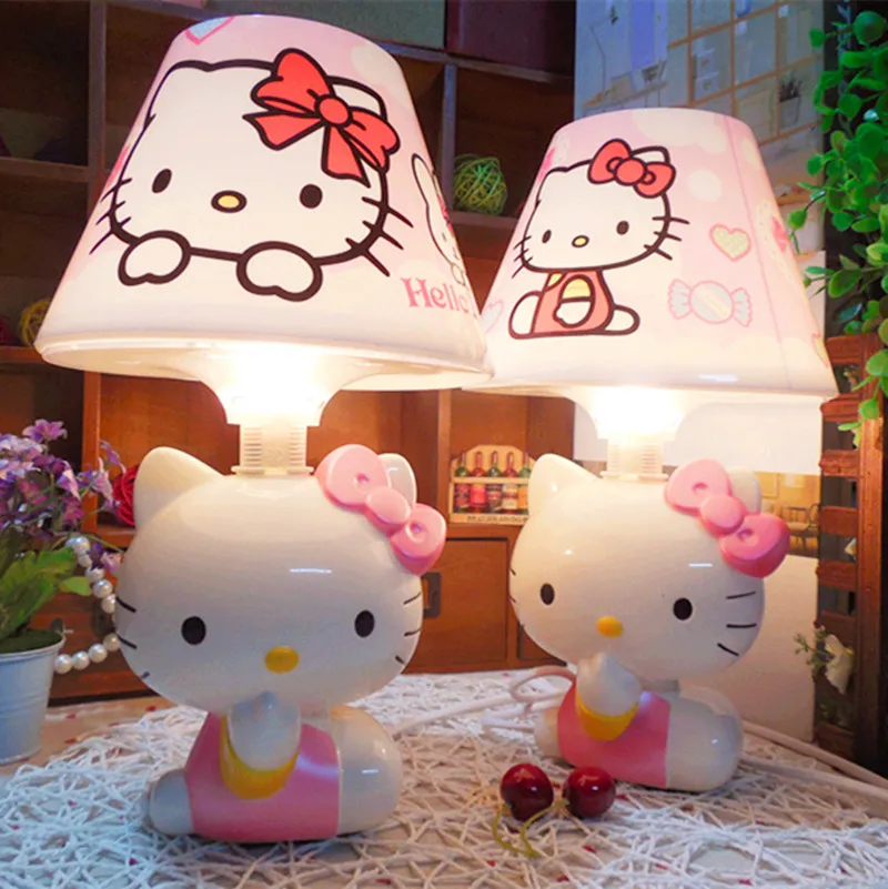 Дешевые милый мультфильм дизайн теплый свет качество Пластик рисунок «Hello Kitty» лампы для Спальня стол ночники Семья подарок красный