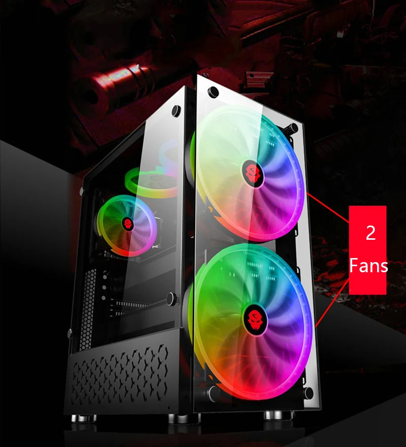 40*20.5*45CM RGB Computer Double Side Tempered Glass Panels PC chassis case ATX Gaming Water Cooling PC box with 2 colorful Fans