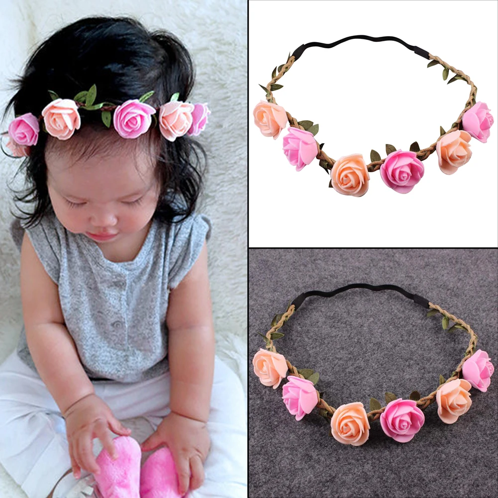 

1 Pc Baby Kids Girls Beautiful Princess Handmade Rose Flower Headband Stretchable Soft Hairband Head Wrap Baby Sweety Headwear