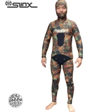 SLINX 1402, 5 мм, неопреновый Камуфляжный мужской костюм из двух частей для подводного плавания, подводного плавания, подводной охоты, рыбалки, рыбалки, мужской купальник, гидрокостюм с капюшоном