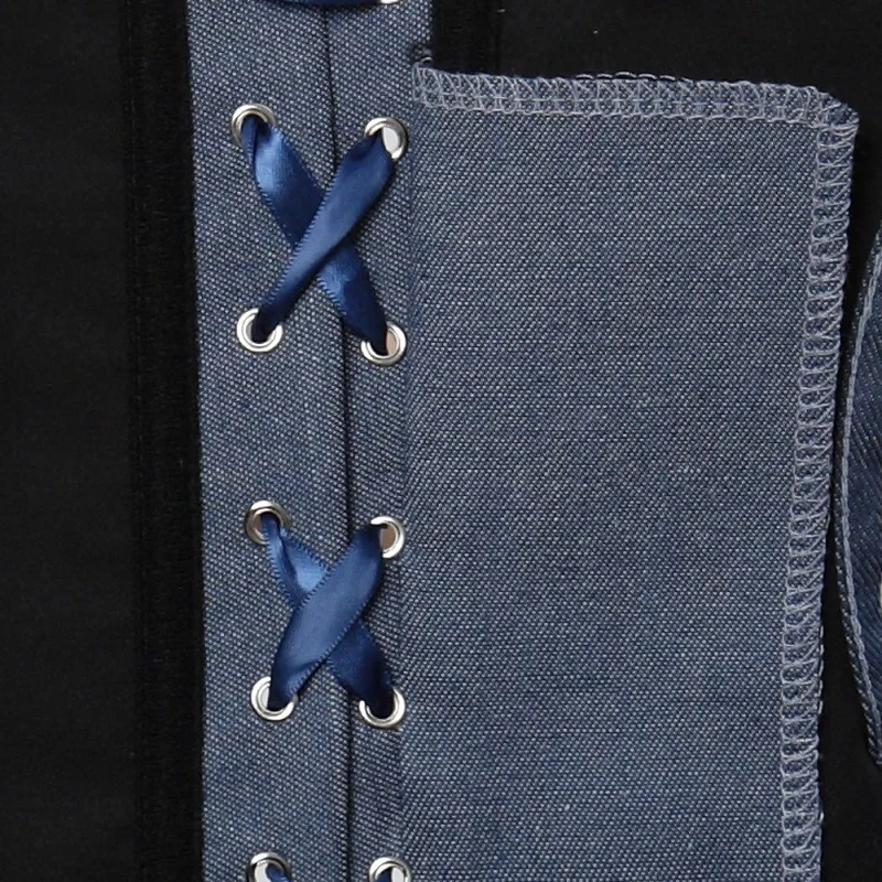 Женский корсет на шнуровке с косточками под грудь, синий джинсовый бюстье, жилет, топ, стимпанк, корсеты, бюстье, талия, Cincher, размера плюс, 5XL, 6XL