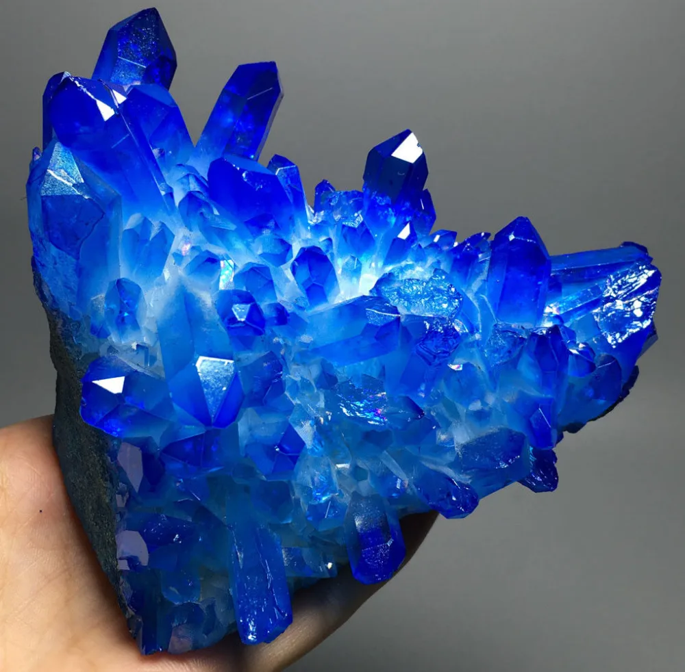 

499g Blue Aura Quartz Crystal Titanium Bismuth Silicon Cluster Rainbow ramadan gifts