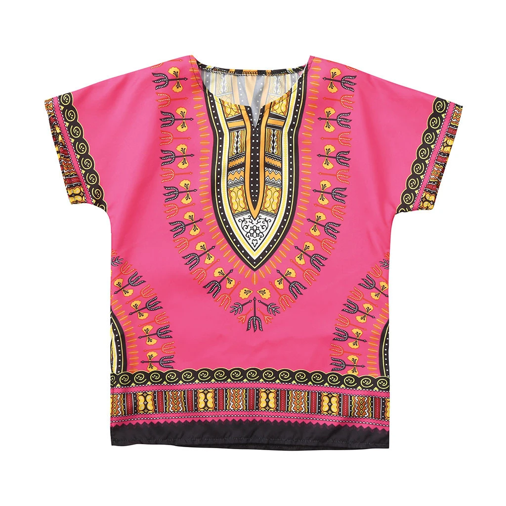 Одежда для малышей, для мальчиков и девочек, для детей, унисекс, яркий Африканский цвет, Детская футболка, футболка, Топы, этнический стиль, лето, новинка - Цвет: Hot Pink