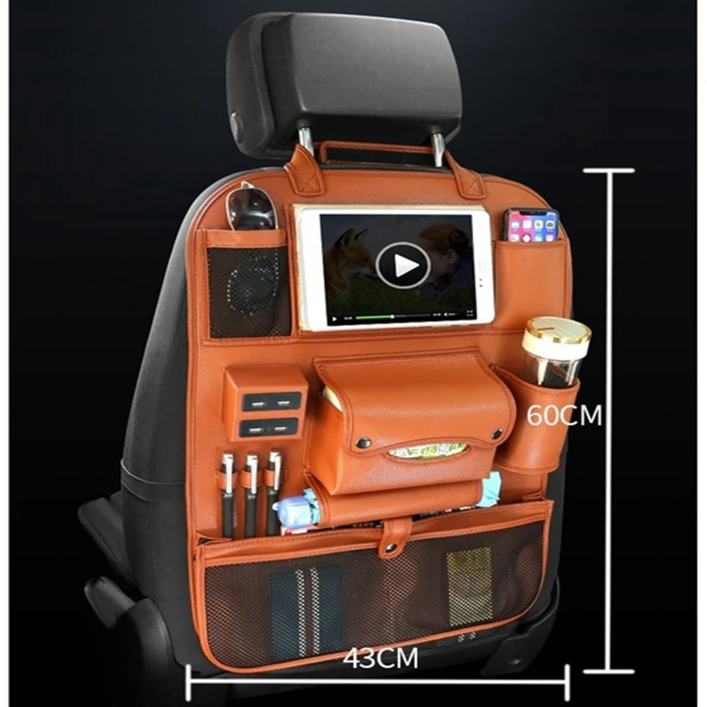 Online 4 USB Charger Storage Pu Leather Travel Multifunction Pocket Stowing Tidying Auto Accessories Car Seat Back Bag Car Organizer