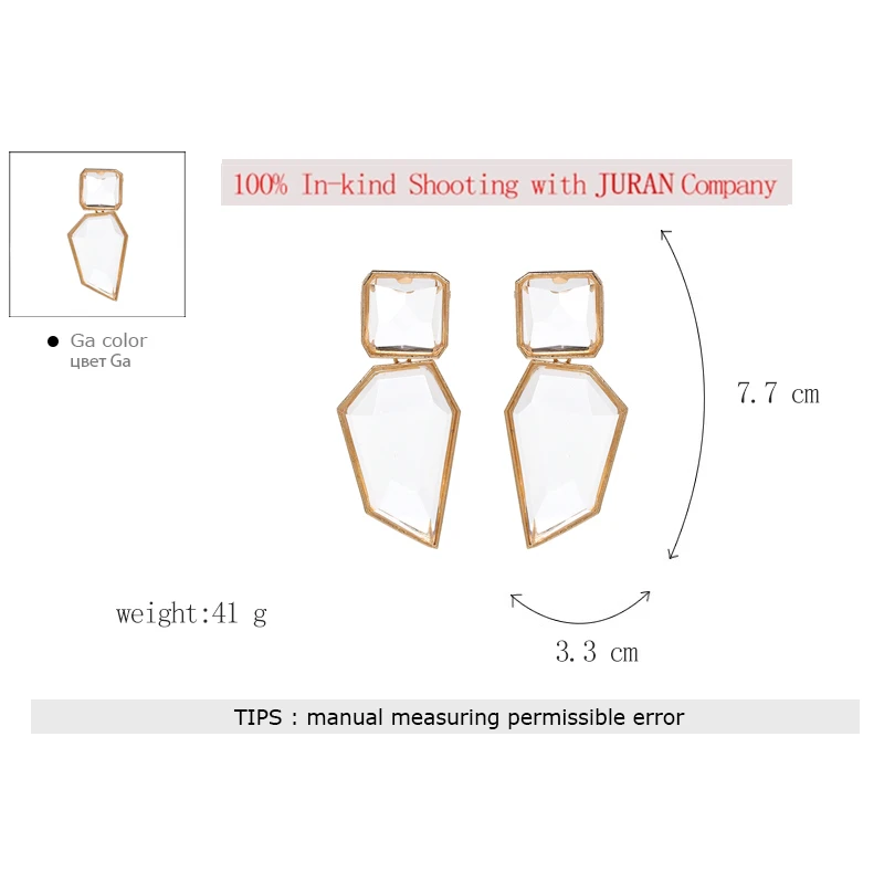 JURAN Exaggerated Big Geometric Statement Dangle Earrings For Women Boho Clear Resin OL Style Earrings 2018 ZA Jewelry - Image 6