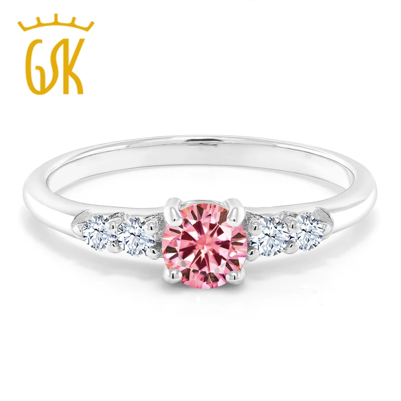 

GemStoneKing 925 Silver Ring Pink Created Moissanite Created Sapphire White 0.50ct DEW Fine And Gracefully Delicate Jewelry