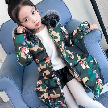 

2020 Winter jackets for girls kids fashion Butterfly printed girls parka coats thick hooded fur warm children girls jackets