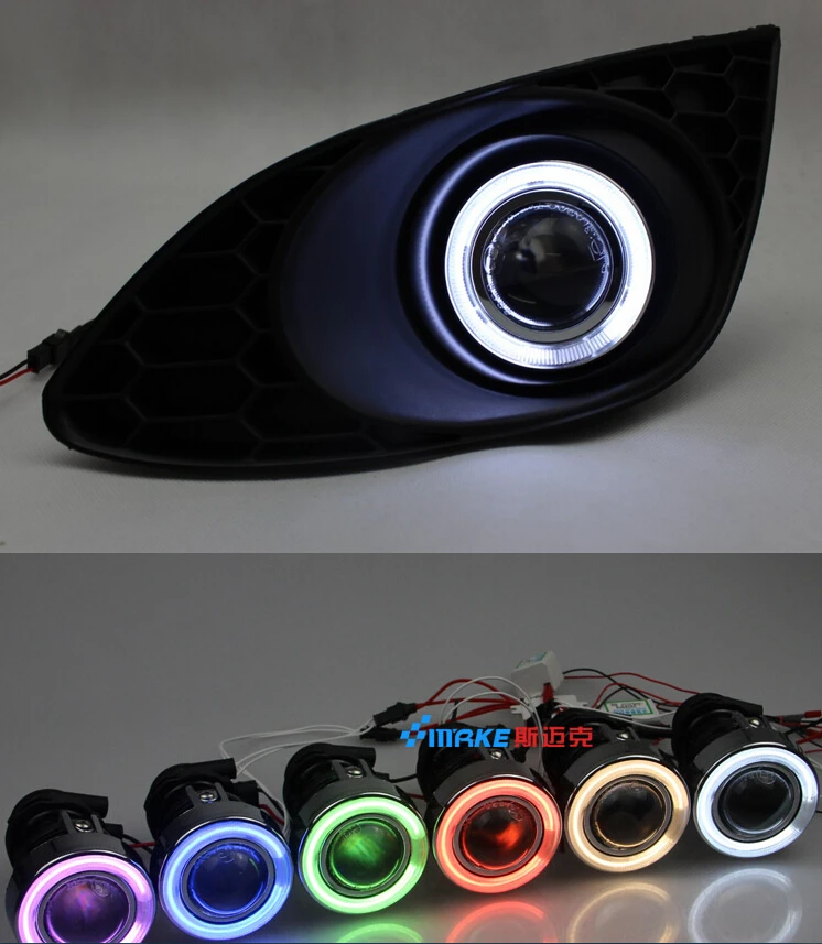 

LED DRL daytime running light COB angel eye, projector lens fog lamp with cover for mazda 2, 2 pcs