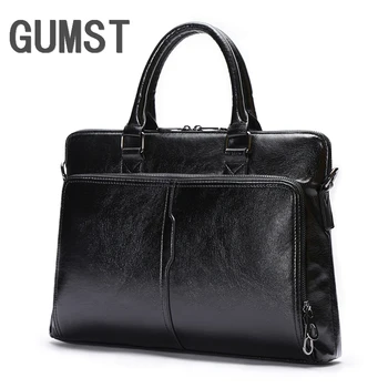 

GUMST Men's Business Black Classic Bag Leather Briefcase Men's Tote Bags Fashion Good quality Male Business Laptop Bag