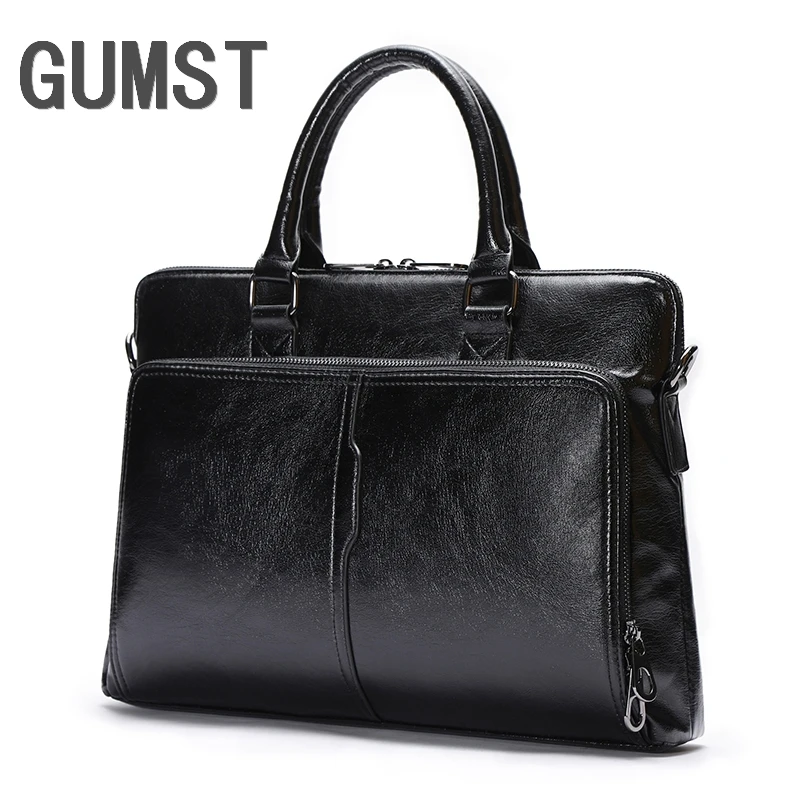 GUMST الرجال الأعمال أسود الكلاسيكية حقيبة حقيبة جلدية الرجال حمل أكياس الأزياء جيدة جودة الذكور حقيبة لاب توب لأغراض العمل