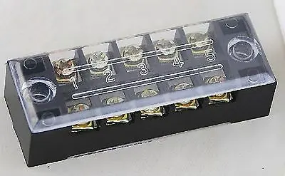 (5)5 Position/Poles 10 Hole Screw Terminal Blocks Covered Barrier Strip 600V 15A