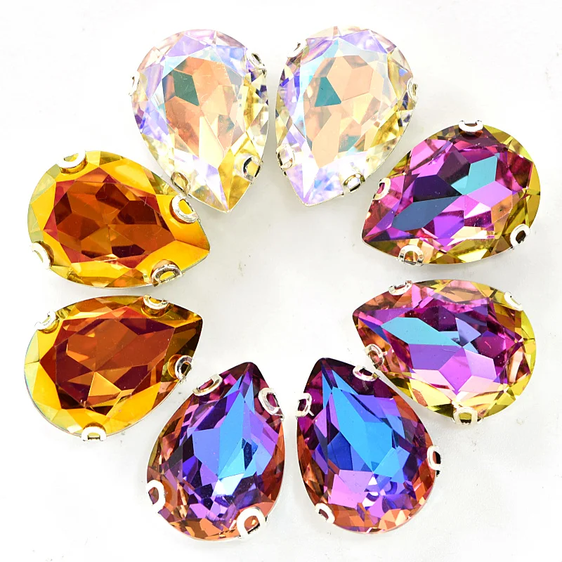 

13x18mm 20pcs Teardrop Colorful Glass Sew On Rhinestones With Claw Drop Crystal Glitter Sew On Claw Rhinestone For Garment B3777