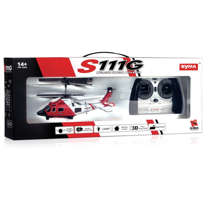 SYMA 오리지널 군용 하이 시뮬레이션 원격 제어 헬리콥터, 자이로스코프 LED 라이트 드롭 헬리콥터 장착, S111G 3.5CH