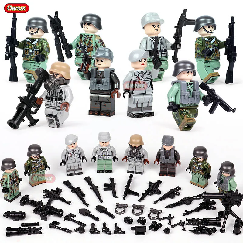 

Oenux New 8PCS World War 2 German Special Forces Soldier Military Building Block Set WW2 Military Army Figures Brick Toy For Kid