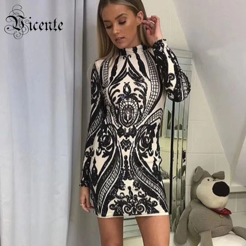 

Vicente All Free Shipping Pre-order 2019 New HOT Fashion Elegant Luxe Shimmer Sequined Long Sleeves Celebrity Mesh Dress