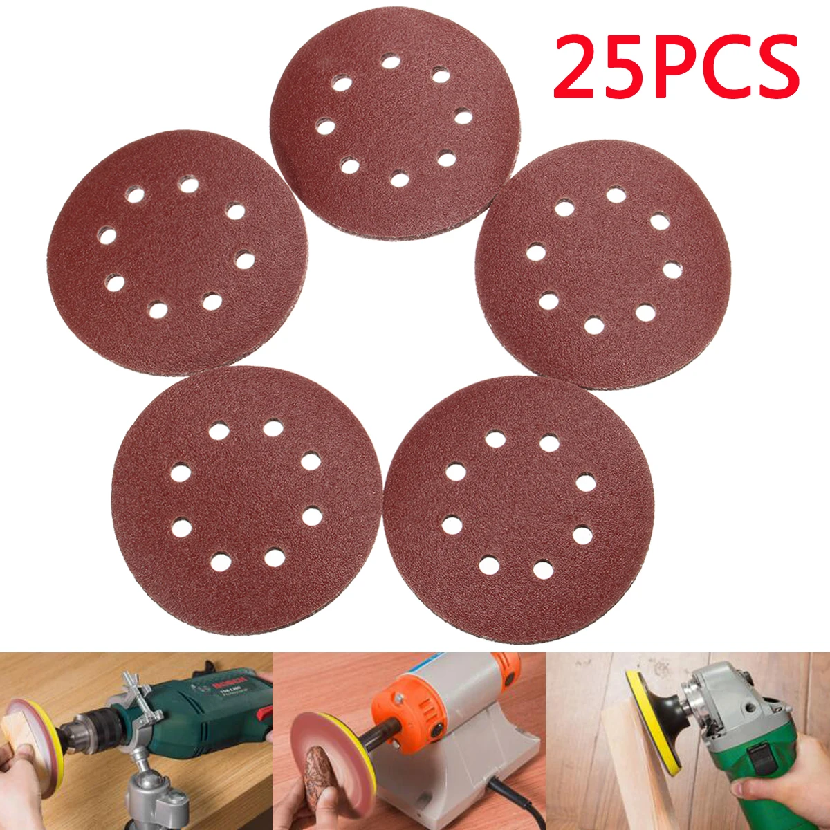 Buy 25Pcs Emery Paper Sanding Disc 125mm 5" 80Grits