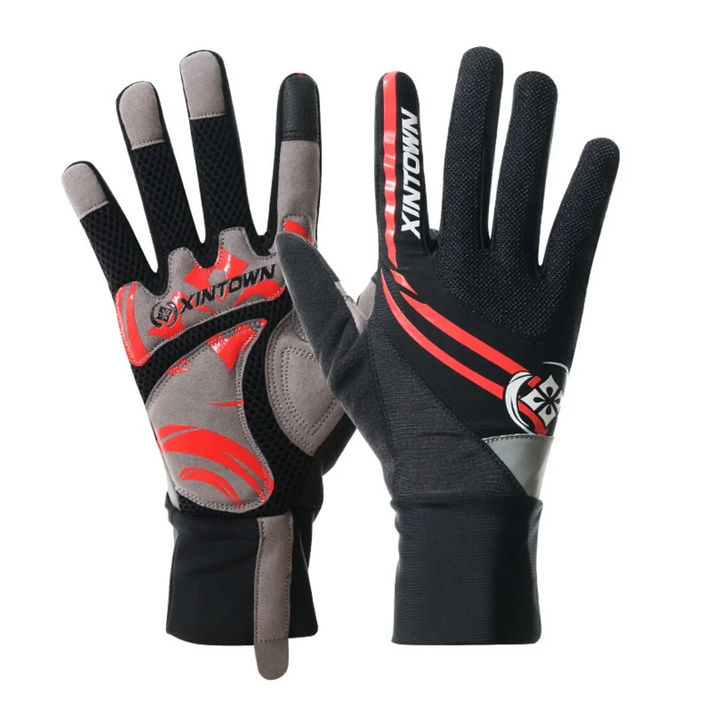 XINTOWN велосипедные перчатки с сенсорным экраном велосипедные спортивные противоударные перчатки для рыбалки для мужчин и женщин MTB дорожный велосипед полный палец перчатки для телефона - Цвет: Красный