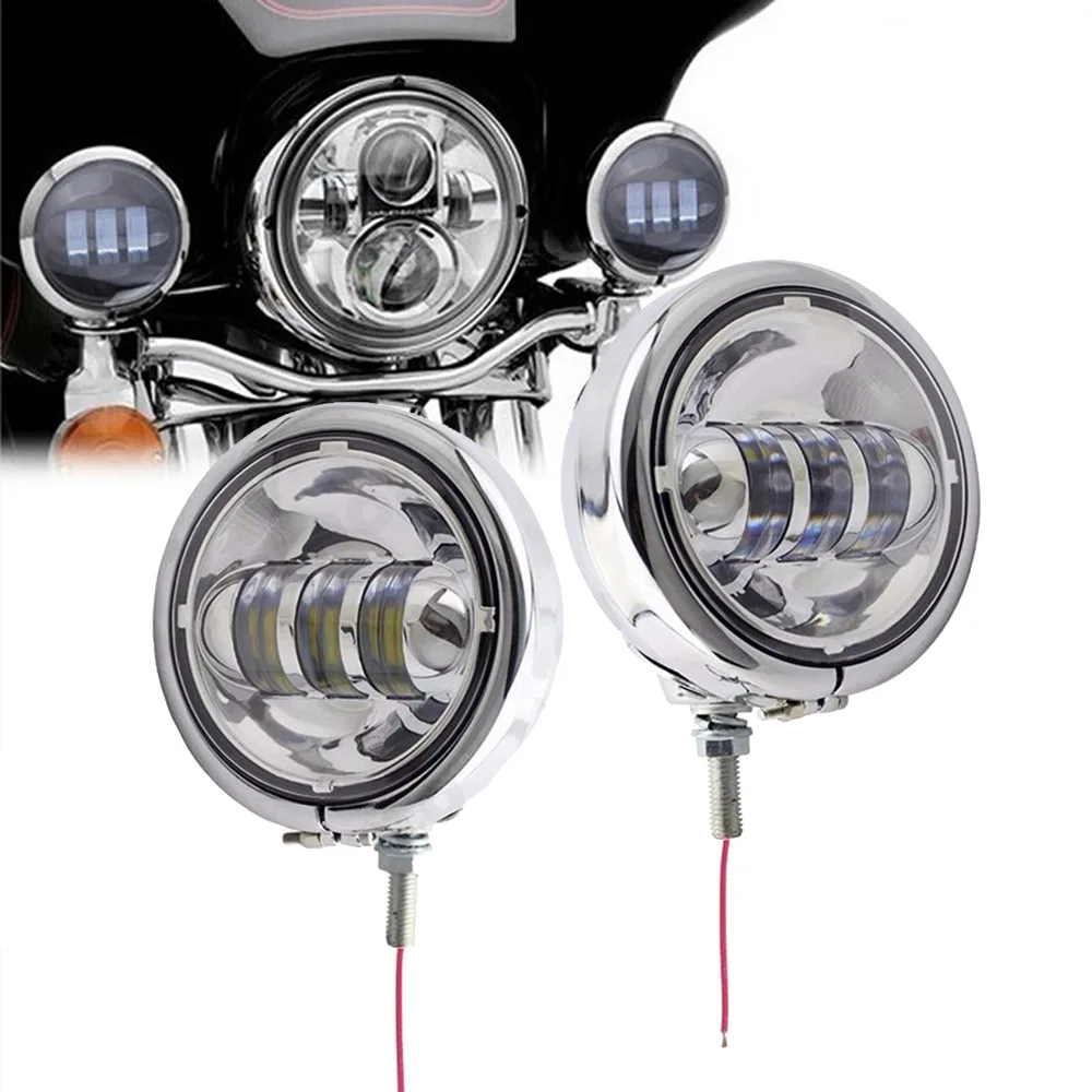 

Chrome 4-1/2" 4.5" LED Auxiliary Spot Fog Passing Lamp with Housing Ring Mount Bracket for Har ley Touring Electra Glide